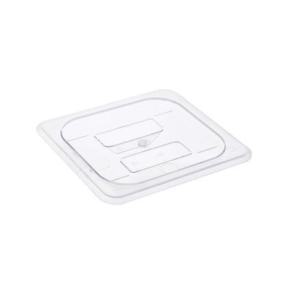 Solid polycarbonate cover for 1/6 size food pan, break-resistant and durable, ideal for food prep and storage in restaurants and commercial kitchens. Packed by 72 each per case.