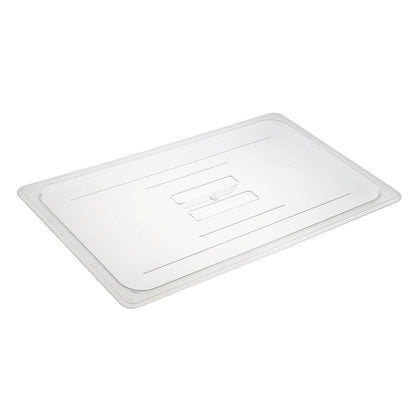 Durable solid polycarbonate cover for full size food pan. Break-resistant and stain-resistant, ideal for commercial kitchens, buffet lines, and catering. Packed by 24 each per case.