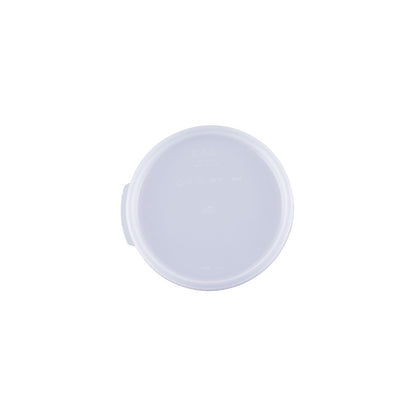 Translucent round polypropylene lid fits 2QT and 4QT food storage containers – durable, crack-resistant, dishwasher safe. (Packed By: 12 Each Per Pack) for kitchen storage efficiency.