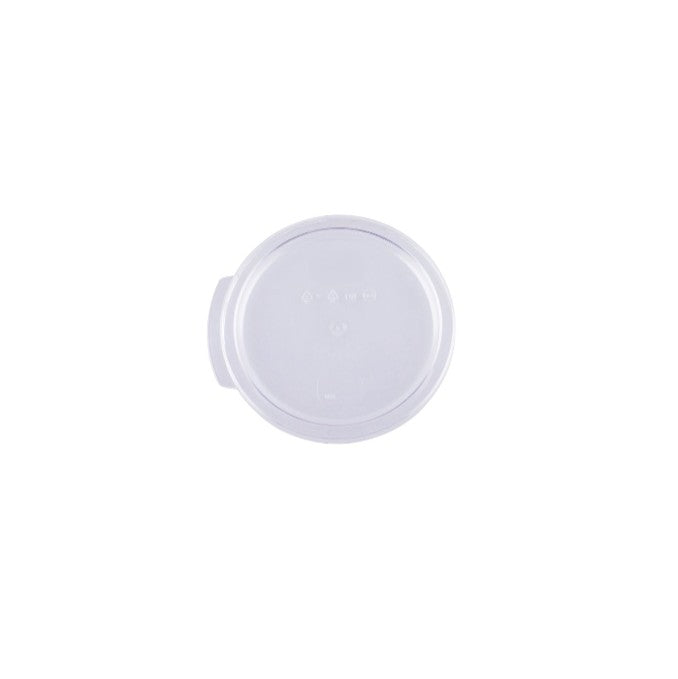 Clear polycarbonate cover fits 1QT round food storage containers – durable, shatter-resistant, tight-fitting seal, easy to clean and sanitize. (Packed By: 12 Each Per Pack) for kitchen use.