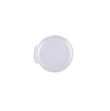 Clear polycarbonate cover fits 1QT round food storage containers – durable, shatter-resistant, tight-fitting seal, easy to clean and sanitize. (Packed By: 12 Each Per Pack) for kitchen use.