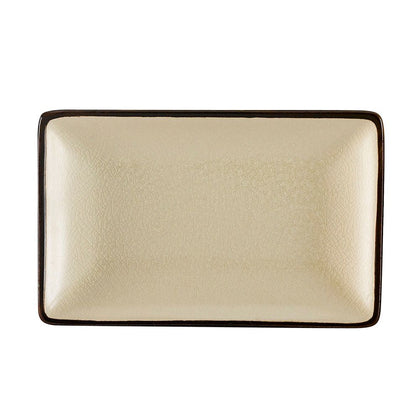 Creamy White Rectangular Platter 5-inch stoneware serving dish, elegant and durable, perfect for appetizers, desserts, side dishes, chip-resistant, microwave-safe, dishwasher-safe, glossy finish.