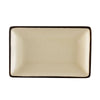 Creamy White Rectangular Platter 8.5-inch, stoneware serving dish, chip-resistant, microwave-safe, dishwasher-safe, ideal for sushi, appetizers, desserts, elegant food presentation.