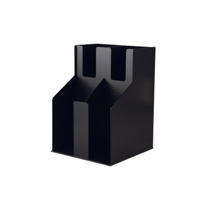 Durable Cup/Lid Organizer Black 2-Tier 2-Stack for beverage stations—holds various sizes, ideal for cafes, breakrooms, and convenience stores; includes 4 units per case.