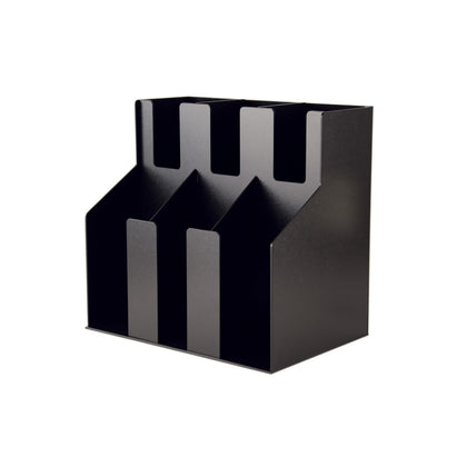 Cup/Lid Organizer Black 2-Tier 3-Stack with durable plastic design—holds various cup and lid sizes; ideal for cafés, breakrooms, and food counters; 4 units included per case.
