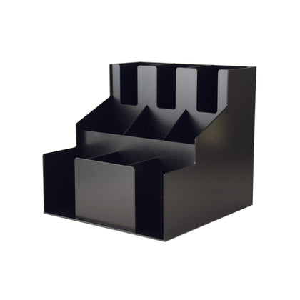 Cup/Lid Organizer Black 3-Tier 3-Stack made of durable plastic—holds multiple cup and lid sizes for busy beverage stations; great for cafés, breakrooms; 4 units per case included.