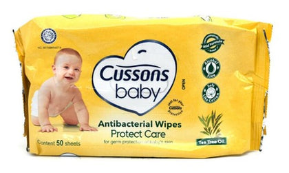 Cussons Baby Antibacterial Wipes Protect & Care, 50 sheets, case of 36 – gentle wipes that clean and protect baby’s delicate skin.