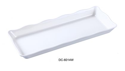 Yanco Scallop Edged Display Tray DC-6014W 6/Pcs is a perfect solution for those who look for reliable and affordable tableware for their food-serving establishment. This scalloped edge tray is ideal for serving hot or cold appetizers, slices of bread, desserts, and other food for the entire table. Made from melamine material, it is popular for being reliable and having an unbreakable structure. The stylish Deli collection has a distinctive appearance featuring dinnerware With a glossy finish.