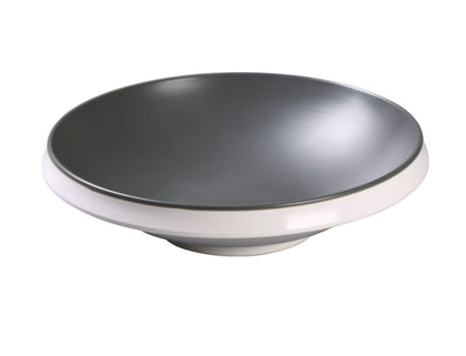 Yanco Bowl DI-612 This versatile bowl boasts a whopping 98-ounce capacity, making it ideal for serving large portions of your favorite soups, stews, and salads. With a diameter of 12.5 inches and a height of 3.25 inches, this round bowl is spacious enough to accommodate even the heartiest of meals. Crafted from high-quality melamine, this bowl is both durable and dishwasher safe. The grey interior and white exterior give it a sleek, modern look that will complement any table setting.  