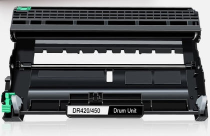 Compatible DR420/DR450 toner cartridge for Brother printers, high-yield 12,000 pages, black laser print.