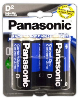 Panasonic Heavy Duty D Batteries, 2-pack for reliable long-lasting power in flashlights, radios, toys, and everyday devices.