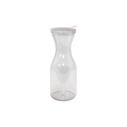 Decanter beverage plastic with cover, clear 0.5QT. Lightweight, shatter-resistant, and durable. Great for water, juice, or cold drinks in restaurants, cafes, or room service settings.