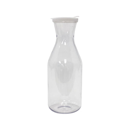 Decanter beverage plastic with cover clear 1.6QT. Lightweight, durable, and shatter-resistant. Great for juice, water, or iced tea in restaurants, cafes, hotels, or catering operations.