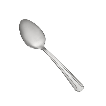 Dominion Dinner Spoon 18/0 medium weight, 7 inches, durable stainless steel, resistant to rust and staining. Elegant design, ideal for daily use in restaurants, cafes, or home dining settings.