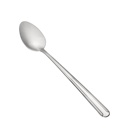 Dominion Iced Tea Spoon 18/0, medium weight, 7-7/8 inches, durable stainless steel for cold beverages. Elegant design, ideal for iced tea, lemonade, and cocktails in restaurants or home settings.