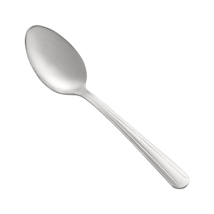 Dominion Teaspoon 18/0 heavy weight, 5-3/4 inches, stainless steel with satin finish handle. Ideal for tea, coffee, or dessert service in restaurants, catering, or everyday home use.