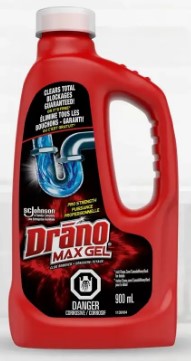 Drano Max Gel Clog Remover, 900ml (30 fl oz) bottle, powerful drain cleaner for sinks, tubs, and showers, case of 12.