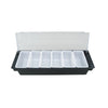 Durable 6-compartment plastic condiment holder, ideal for organizing sauces and condiments in foodservice settings; easy to clean, stackable, and space-saving. Case packed 6, qty break 6 each.