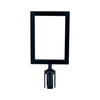 Durable black metal stanchion sign frame with sleek finish and scratch resistance, ideal for signage display in events, retail, and offices; case pack 4, qty break 4 each.