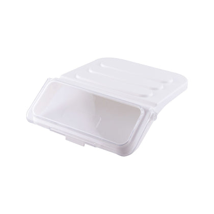 Durable lid for 40-cup (2.6 gallon) ingredient bin shelf providing a secure fit to maintain freshness and prevent contamination. Easy to clean and ideal for commercial kitchen storage. Packed 8 each per case.