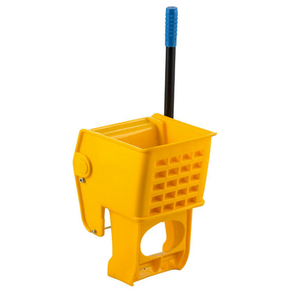 Durable side-press wringer for 36QT yellow mop bucket set; ergonomic design for easy operation and efficient water removal. Sold 2 per case, ideal for commercial janitorial cleaning.