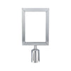 Durable stainless steel silver stanchion sign frame with polished finish and scratch resistance, perfect for signage in commercial settings; case pack 4, qty break 4 each.