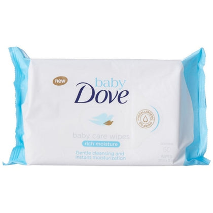 Dove Baby Wipes Rich Moisture are specially formulated for your baby's delicate skin. Gentle as water and safe for newborns, these wipes are hypoallergenic, alcohol-free, and dermatologically tested. Infused with a light, baby-friendly fragrance, each wipe offers a soft and effective clean. The individual easy-pull design makes them convenient for quick changes at home or on the go.