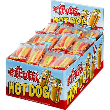 E Frutti Gummy Hot Dog Candy Display Box with 60 Count .31oz Pieces
