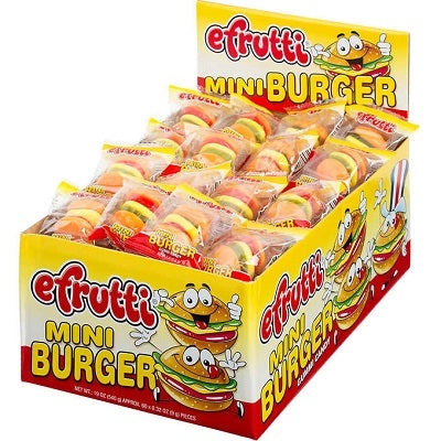 E Frutti Mini Burger Gummi Candy 60 Count Display Box Chewy Treats