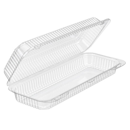 61oz clear food storage clamshell container with hinged lid 11.38 x 3.94 SLP65 strudel deli pastry container