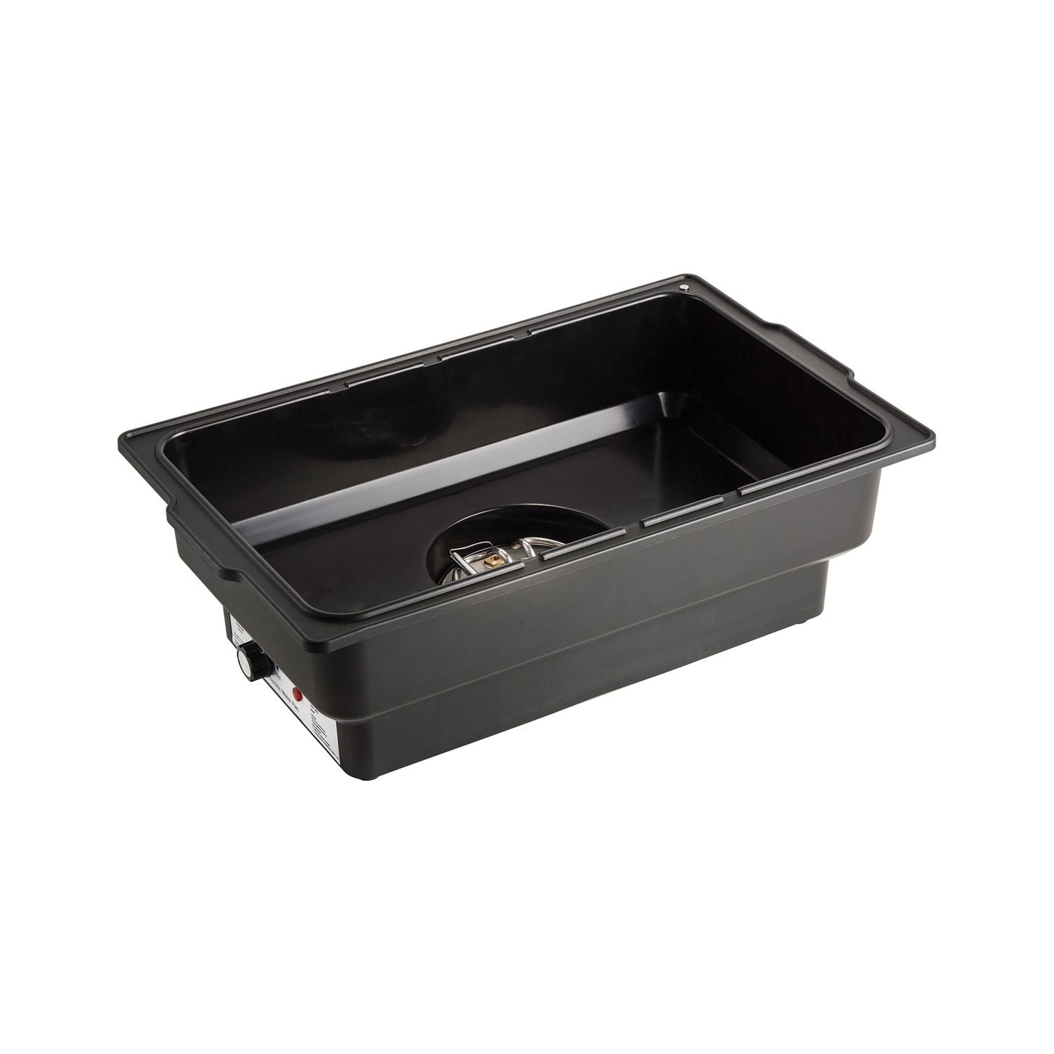 Electric water pan full size in black with even heat distribution. Ideal for buffets and catering. Durable and efficient warming equipment for commercial kitchens and foodservice operations.