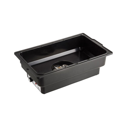 Electric water pan full size in black with even heat distribution. Ideal for buffets and catering. Durable and efficient warming equipment for commercial kitchens and foodservice operations.