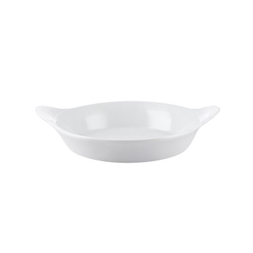 Elegant 16.13-inch French handle dish with a 106oz capacity. Made from durable ceramic with classic handles for easy serving. Oven, microwave, and dishwasher safe. Perfect for casseroles and roasts.