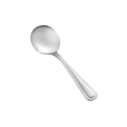 Elite Bouillon Spoon 18/8 Extra Heavyweight, 5 7/8 inch stainless steel, deep rounded bowl, mirror-polished, rust-resistant, case of 25 dozen, perfect for soups, broths, and high-volume dining
