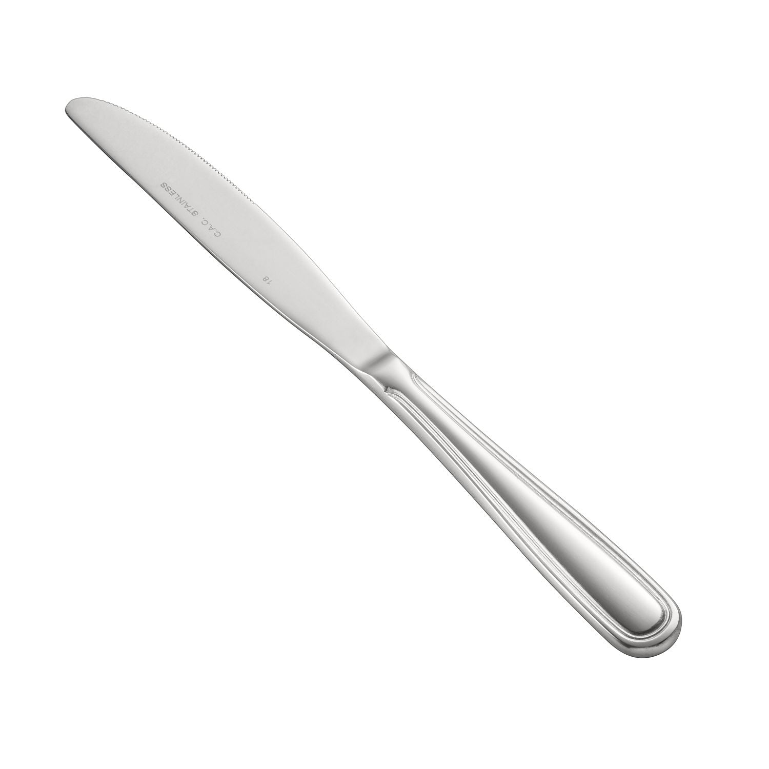 Elite Dinner Knife 18/8 Extra Heavyweight, 9 1/4 inch stainless steel, serrated edge, mirror-polished, rust-resistant, case of 15 dozen for restaurants, hotels, and catering services