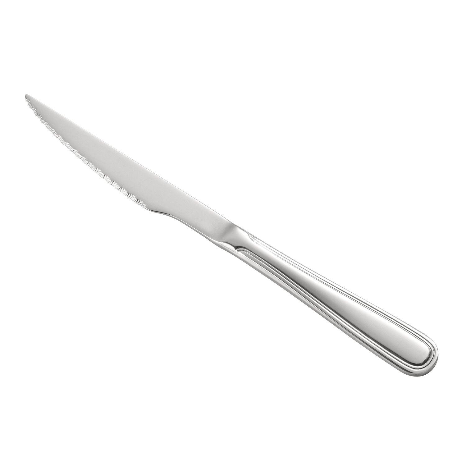 Elite Steak Knife Pointed Tip 18/8 Extra Heavyweight, 8 7/8 inch serrated stainless steel, pointed tip, mirror-polished, rust-resistant, case of 15 dozen for steak houses, restaurants, and catering services