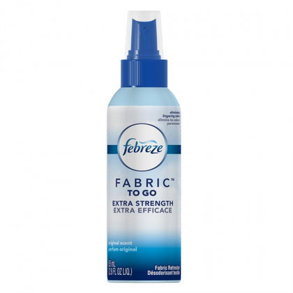 Effectively eliminate tough odors from fabrics with Febreze Odor-Fighting Fabric Refresher Extra Strength. Each 2.8 oz spray uses OdorClear Technology to clean away odors instead of masking them, leaving behind a sparkling fresh scent reminiscent of a freshly cleaned home. Ideal for use on hard-to-wash fabrics such as clothing, upholstery, carpets, and window treatments (not recommended for leather, suede, silk, or fabrics prone to water spotting). 