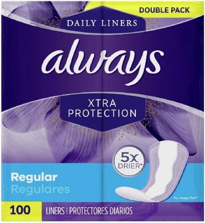 Always Extra Protection Daily Liners, Regular, 100 Count 