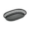 Black oblong fast food basket 10-7/8 inches long made of durable polypropylene; lightweight and easy to clean; ideal for serving fries, sandwiches, and snacks in restaurants, cafes, and food trucks