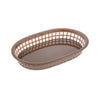 Brown oblong fast food basket 10-7/8 inches long made of durable polypropylene; easy to clean and lightweight; ideal for serving fries, sandwiches, and snacks in foodservice establishments