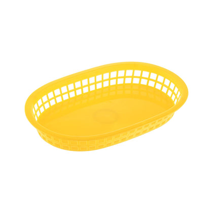 Yellow fast food basket 10-7/8 inches oblong made of durable polypropylene; reusable and easy to clean; perfect for fries and sandwiches; packed 12 dozen per case for foodservice use