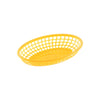 Yellow oval fast food basket 9-1/4 inches long made of durable polypropylene; lightweight and easy to clean; perfect for serving fries, snacks, and quick bites in restaurants, cafes, and food trucks