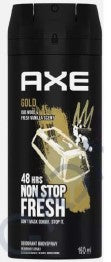AXE Body Spray Deodorant, Gold Temptation, 150ml can with bold design and refreshing fragrance.