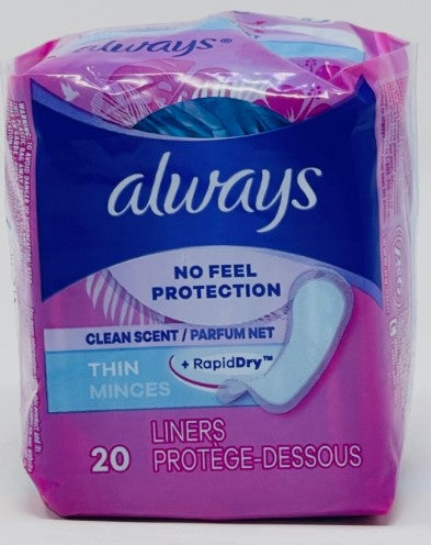 Always Thin Daily Liners, Regular Absorbency, Scented, 20 Count – breathable, thin, and comfortable pantyliners for daily freshness.