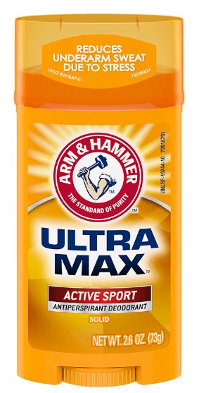 Arm & Hammer Ultra Max Solid Antiperspirant Deodorant, Active Sport, 2.6oz stick for long-lasting odor and sweat protection