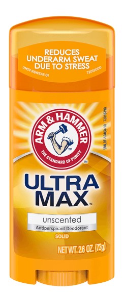 Arm & Hammer Ultra Max Solid Antiperspirant Deodorant, Unscented, 2.6oz stick for all-day sweat and odor protection