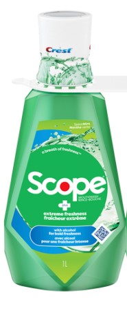 Crest Scope Mouthwash, 33.8 fl oz bottle, original mint flavor for fresh breath and oral care.