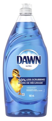 Dawn Ultra Orange Original Dish Soap, 982ml (32.2 oz), powerful grease-cutting liquid with fresh orange scent.