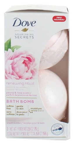 Dove Bath Bombs, Peony & Rose, 2.8 oz (79 g each), 2-pack for a relaxing, moisturizing, and fragrant bath experience.