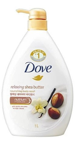 Dove Body Wash, Shea Butter, 1 L (33.8 oz) pump bottle for gentle cleansing, moisturizing, and soft, smooth, deeply hydrated skin.